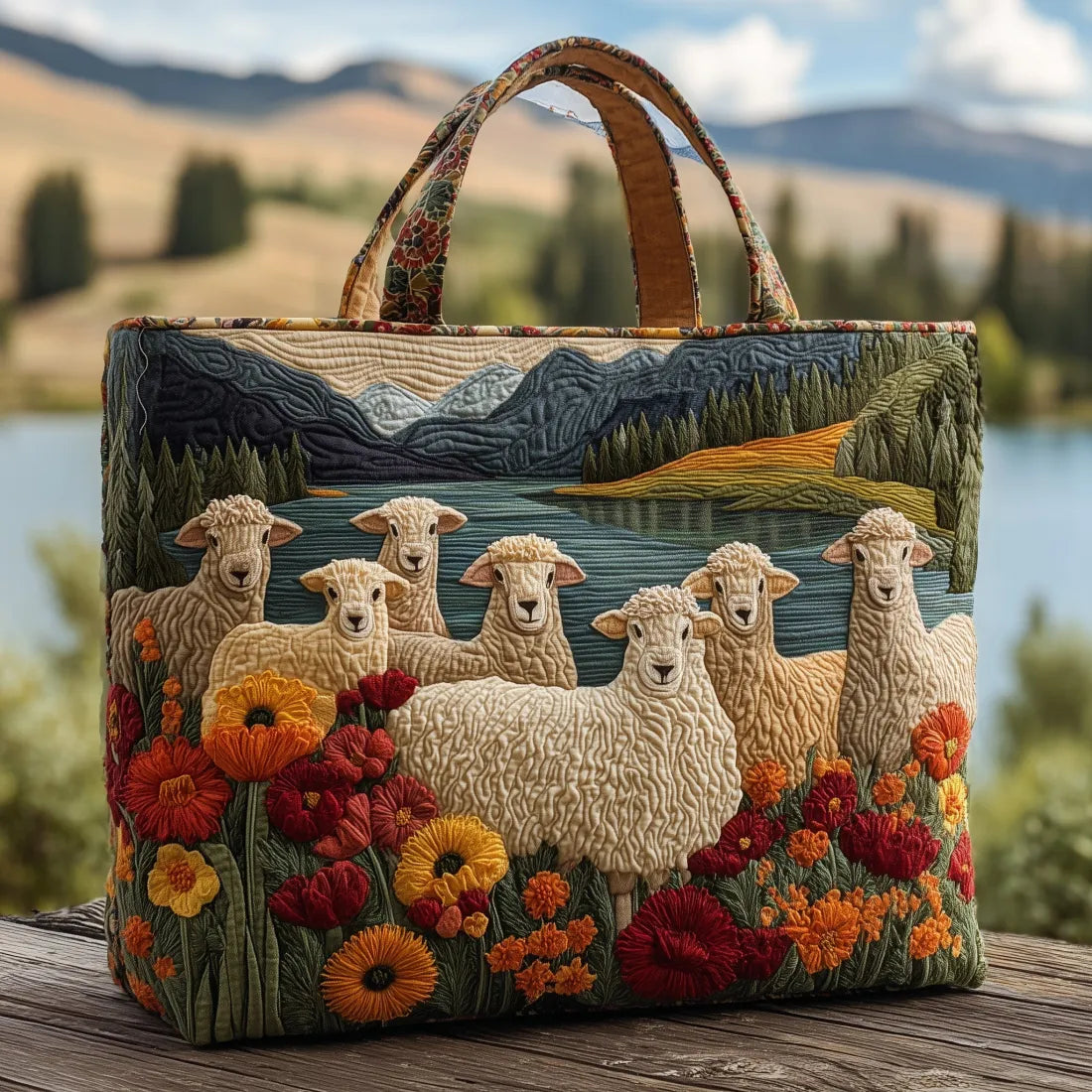 Elegancka torebka z ręcznie malowanym wzorem w owce, skórzana, jesienna