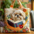 Elegancka torba z motywem psa Shih Tzu, płócienna, na co dzień, wiosenna