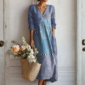 Elegancka letnia sukienka lniana o luźnym kroju vintage