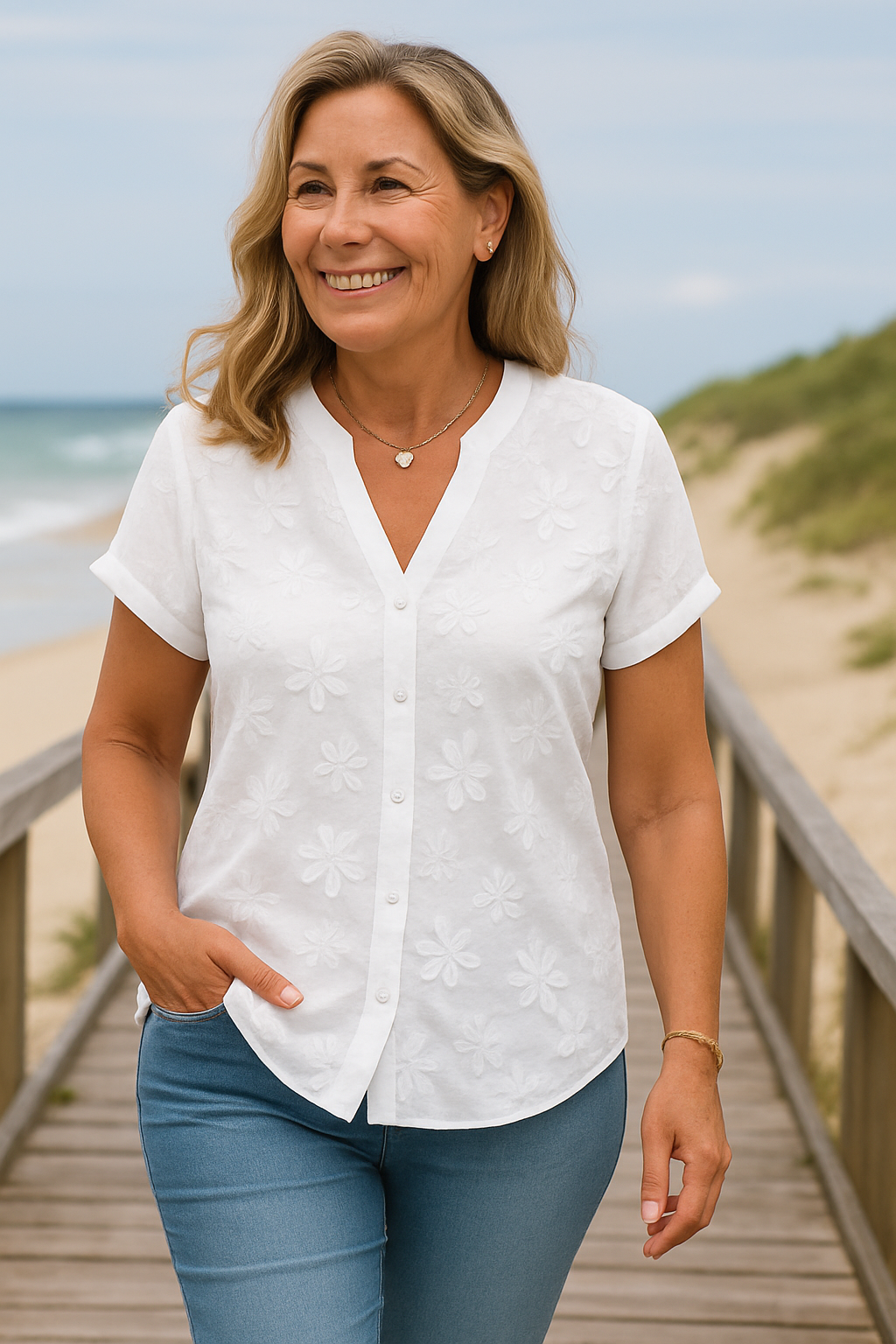 Elegancka bluzka z bawełny i lnu na lato, luźne dopasowanie