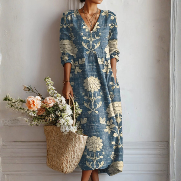 Elegancka Letnia Sukienka z Kwiatowym Wzorem Midi Fit