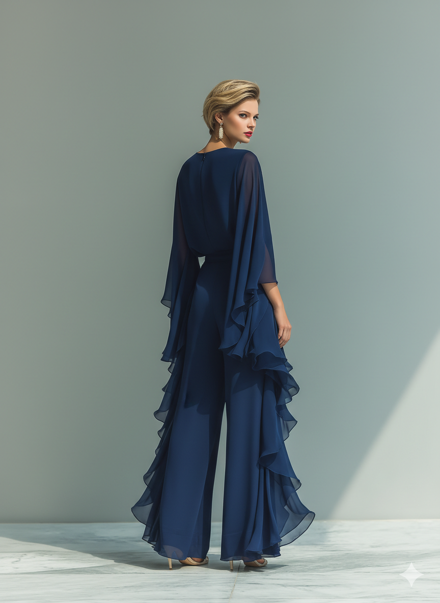 Elegancki dwuczęściowy zestaw szyfonowy z falbanami na wiosnę